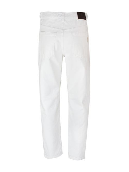 Pantaloni affusolati a vita alta in cotone bianco di BRUNELLO CUCINELLI Brunello Cucinelli | MB030P5732C159